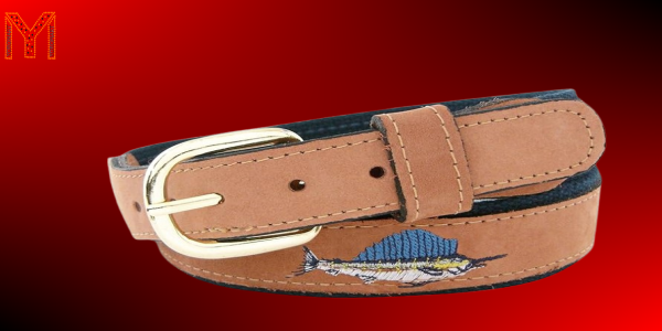 ZEP-PRO Mens Tan Leather Embroidered Sailfish Belt